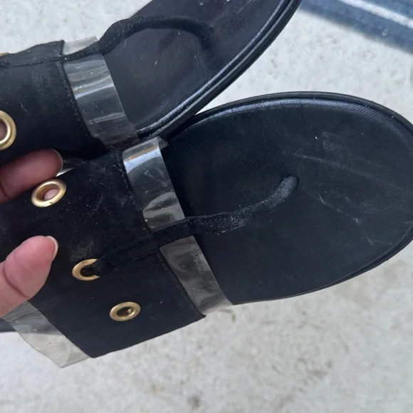 Gucci Black Sandals with Gold Accents - Picture 12 of 12